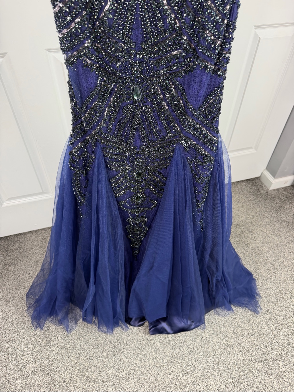 Sherri Hill 50516 Size 0 Nwt Navy Beaded Mermaid Evening Gown Formal Prom Dress — image 7 of 8